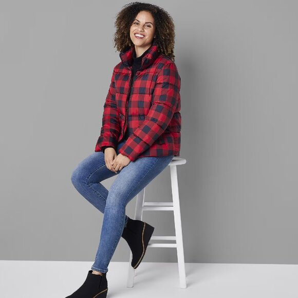 St. John's Bay Womens Red & Black Buffalo Check Heavyweight Puffer Jacket, XXL - Picture 2 of 5